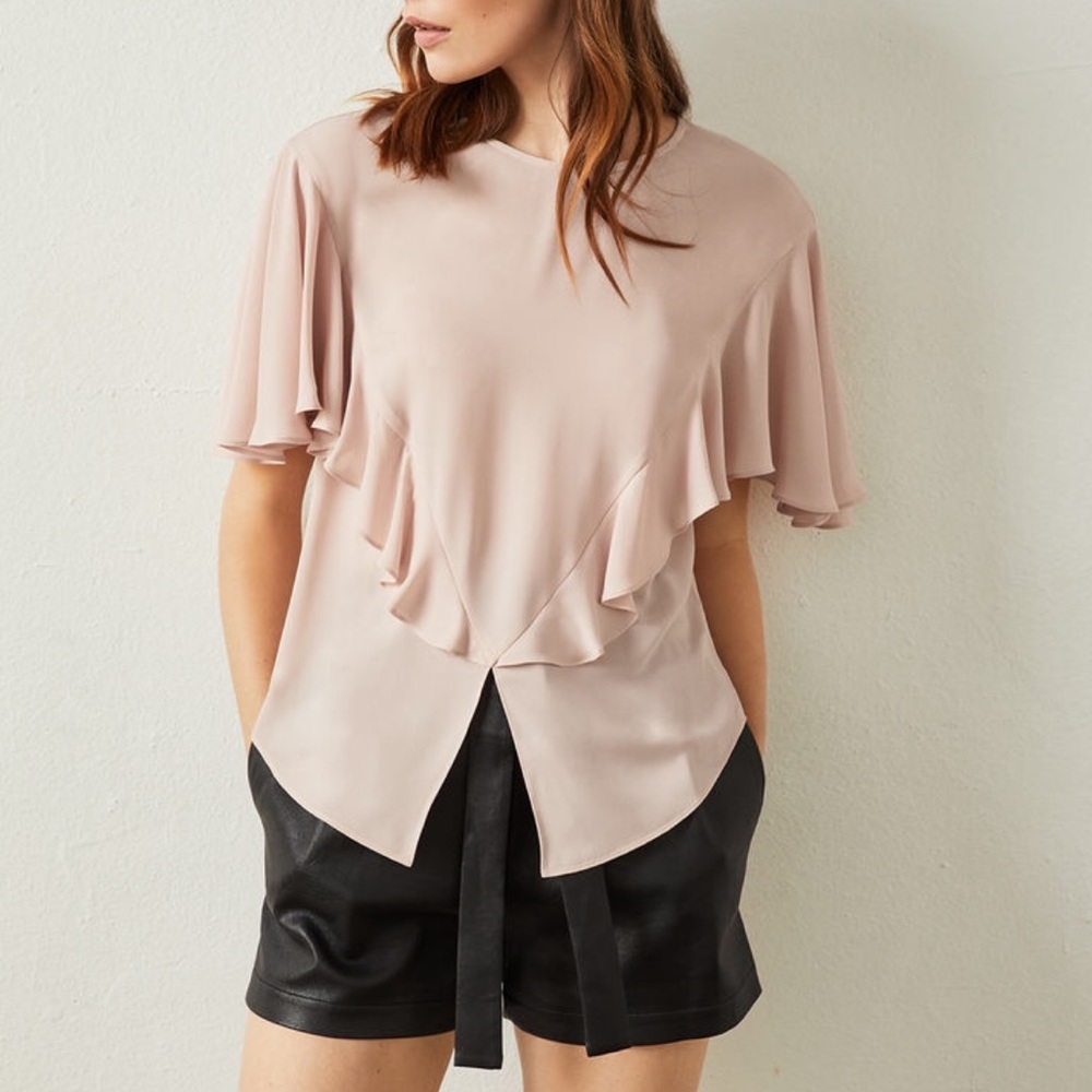 Bcbgmaxazria Ruffle Split-Front Blouse Blush - image 1